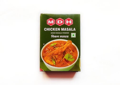 Guwahati, Assam, India - February 19, 2023 - MDH Chicken Masala Mixed masala powder pack in isolated background.