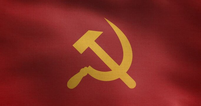 Communism Flag.  Hammer and Sickle Symbol. Looped. 