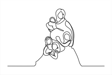 continuous line illustration of mother and her children
