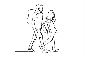 continuous line illustration of two mountain climbers