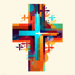 Colorful christian cross isolated vector illustration - obrazy, fototapety, plakaty