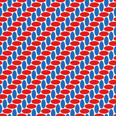 Fototapeta premium Blue and red ovals texture. Rounded figures background. Dots motif. Seamless surface pattern design with circular embroidery ornament. Digital paper whih spheres for textile print, web designing.