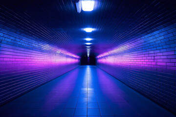 Underground tunnel, enhanced with neon lights.