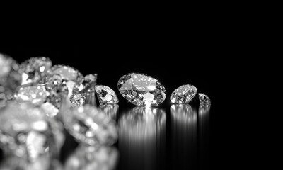 Diamonds group placed on glossy background 3d Rendering Soft Focus