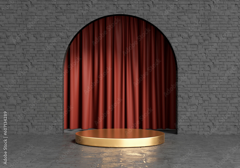 Aufkleber 3d rendering platform podium with curtain product presentation background
