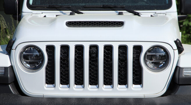 Close up from a front grille of a Jeep Gladiator 3.0 V6 in Bavaria, May 27, 2023