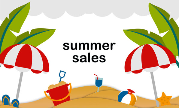 summer sale beach background template with leaf