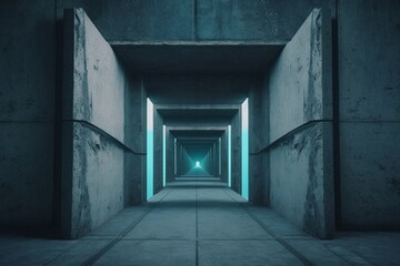 Obraz premium Futuristic underground corridor with colorful lights Generative AI