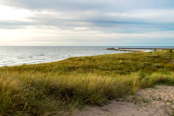 Beautiful sea dunes covered with grasses. Polish sea. Baltic Sea, Darlowo, Poland