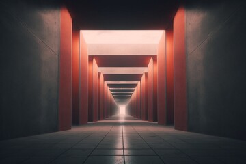 Futuristic underground corridor with colorful lights Generative AI