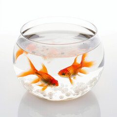 Watch as this playful goldfish swims gracefully in its clear glass bowl, a mesmerizing sight for any observer. AI Generative.