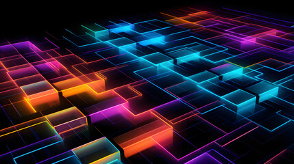 Vibrant Neon Cubes: Experience the mesmerizing allure of colorful, bright digital light art. Radiating with captivating hues, these neon cubes ignite creativity and add a pop of excitement to your pro