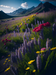 Alps meadow lanscape. AI generated illustration