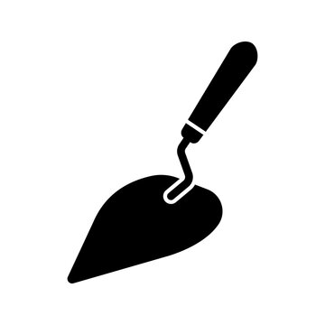Construction trowel icon. Hand tool for applying plaster and laying bricks with mixing cement vector mortar