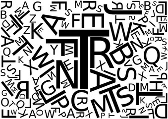 Background with letters scattered chaotic