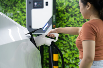 EV charging station for electric car in concept of sustainable energy and eco power produced from...