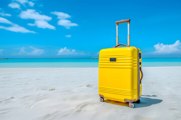 Yellow suitcase on the beach, ai generated