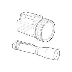 Set of flashlight Line Art, Unique Image Collection for Coloring Books