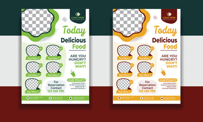 Naklejka premium Fast Food Flyer Design Template cooking, restaurant menu, food ordering, Pizza, Burger, French fries and Soda. Vector illustration for banner, poster, flyer, cover, menu, brochure.