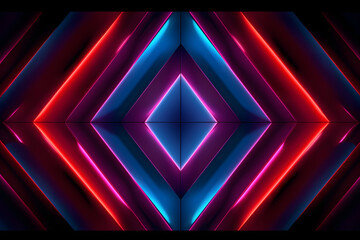 Futuristic Glow: Vibrant light pattern emerges on a black backdrop, showcasing a captivating fusion of colors. Experience the dynamic allure of cubo-futurism in this visually stunning composition.