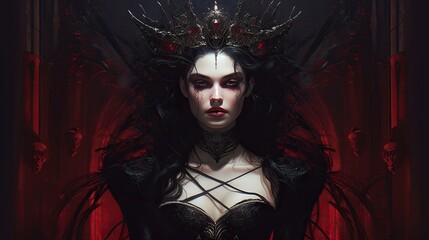 Portrait of gothic vampire queen with dark makeup, beautiful woman. Generative AI - obrazy, fototapety, plakaty