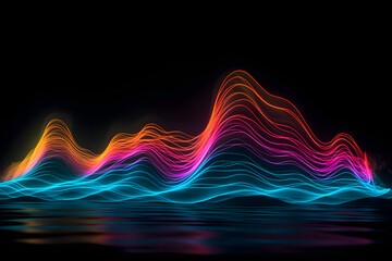 Vibrant Neon Wave: Accurate topography-style graphical motion on black. Soft color fields create a captivating colorscape. Immerse in a world of vibrant neon energy. 