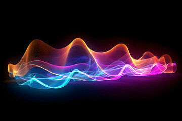 Dynamic Color Waves: Colored waves on black, digitally enhanced for stunning data visualization. Experience the captivating fusion of art and information in vibrant style. 