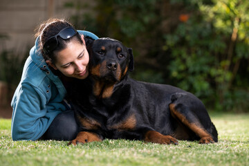 Gorgeous Rottweiler being an absolute teddy bear looking for cuddles with mommy, being very...