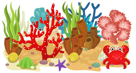 cartoon scene with coral reef with swimming cheerful fish isolated element illustration for children
