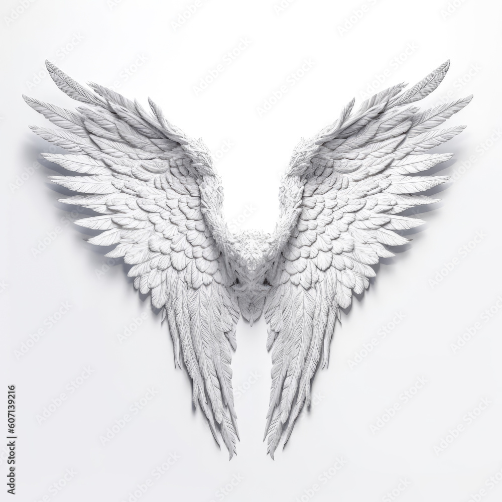 Poster feather angel wings were created in white using generative ai - generative ai.