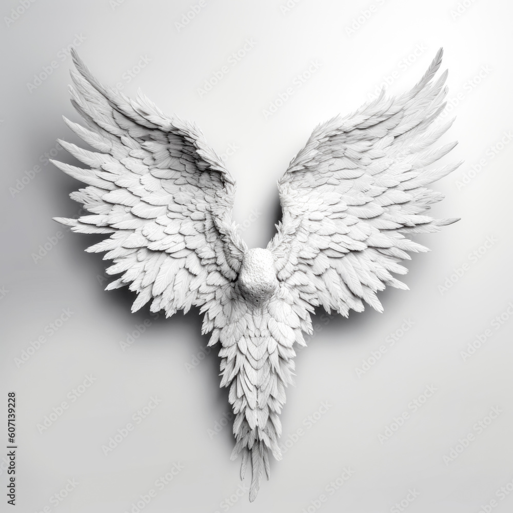 Poster the highly detailed feather angel wings in white were created using generative ai. - generative ai
