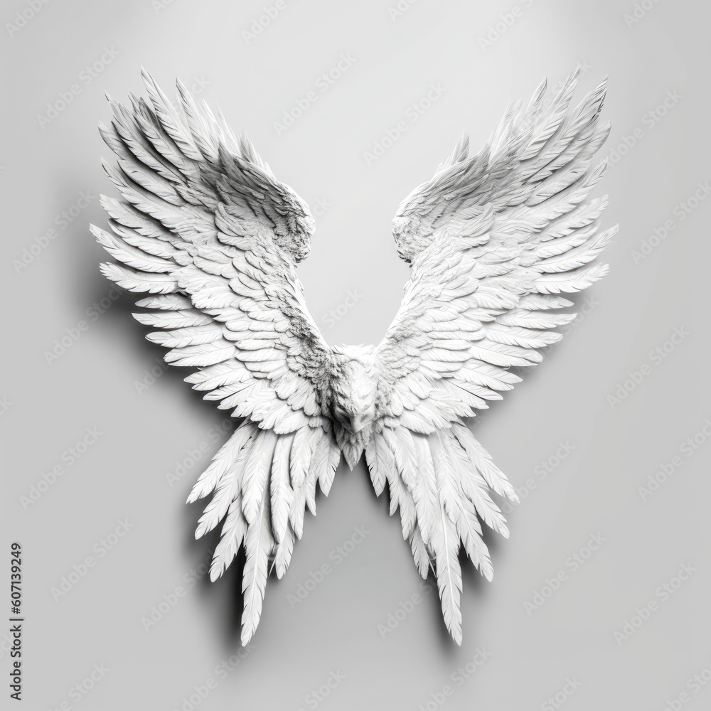 Poster feather angel wings were created in white using a highly detailed image - generative ai
