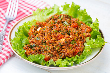 Traditional delicious Turkish foods: bulgur salad (kisir)
