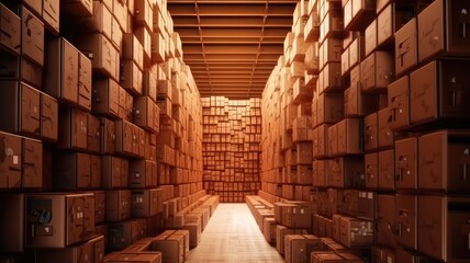 warehouse Cardboard Boxes storage Distribution Center. Generative AI