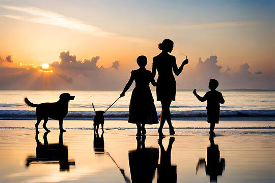 silhouettes showcasing dog-related activities, such as walking, playing fetch, or enjoying a day at the beach