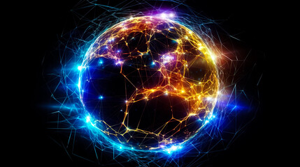 Obraz premium Global international connection information exchange blockchain cryptocurrency. Planet space low poly future technology finance banking design. Ai generated