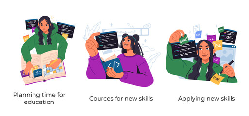 Building career, professional growth and self development business concept illustrations. Vector