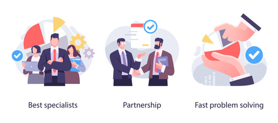Fototapeta premium Digital Business Concept illustrations. Collection of scenes with men and women taking part in business activities. Vector illustration