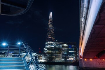The Shard and the London Bridge at night