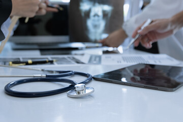 Professional doctors meeting in conference room at modern hospital, Healthcare and medical concept.