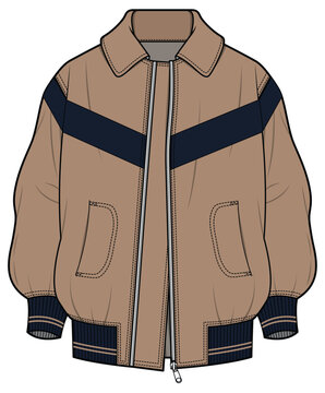 tan bomber jacket with navy chevron clip art preview