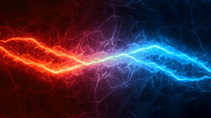 Fire and Ice fractal lightning background, electrical abstract