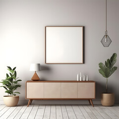 Poster frame mockup in home interior with old retro furniture