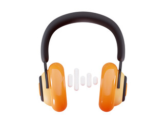 3d Headphones with sound wave symbol Audio gadget business concept Loud music listening enjoying audio sound template Modern audio headset 3d icon rendering illustration