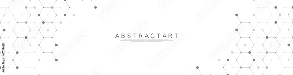 Fototapete Modern technology vector illustration with square grid. Technology banner template cubes texture. Digital geometric abstraction with lines and dots