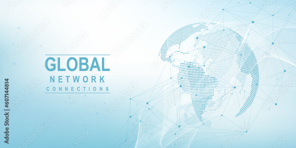 Aufkleber Global network connection concept. Big data visualization. Social network communication in the global computer networks. Internet technology. Business. Science. Vector illustration