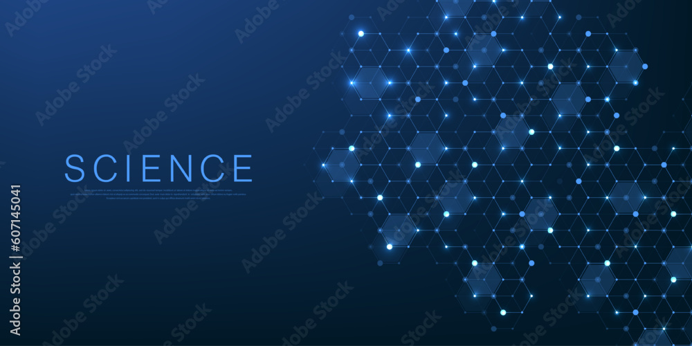 Leinwandbilder Technology abstract lines and dots connect background with hexagons. Hexagons connection digital data and big data concept. Hex digital data visualization. Vector illustration