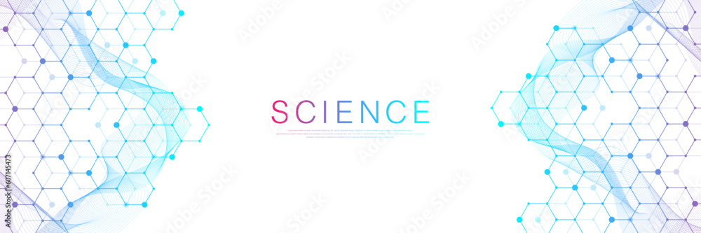 Aufkleber molecular abstract structure and genetic engineering dna. healthcare and medicine background concept