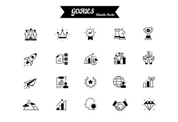 A collection of Custom Hand Drawn Icons for various concepts Objectives, Aspirations, Targets, Ambitions, Aims, Intentions, Resolutions, Pursuits, Dreams, Desires, and more.