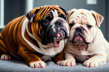 Digital photo of a cute English bulldog. Wildlife imagery in the Modern Operating room in the veterinary clinic. Generative AI